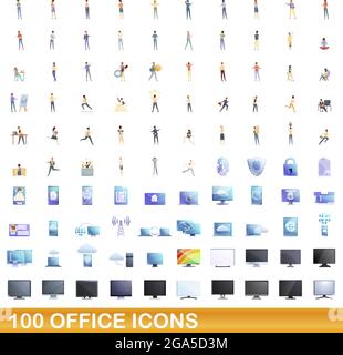 100 Bürosymbole eingestellt. Cartoon-Illustration von 100 Büro-Symbole Vektor-Set isoliert auf weißem Hintergrund Stock Vektor