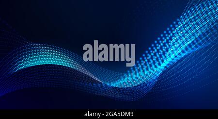 Zufällige Glühende Technologische Blaue Partikel Moderne Abstrakte Hintergrundbilder. Neue Neon-Technologie verwischt Lichter und Ellipse Hintergrund Konzept, dunkel g Stockfoto
