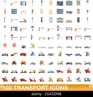 100 transport Icons einstellen. Cartoon Illustration von 100 Transport icons Vektor auf weißem Hintergrund einstellen Stock Vektor