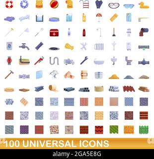 100 universelle Symbole gesetzt. Cartoon Illustration von 100 universelle Symbole Vektor auf weißem Hintergrund einstellen Stock Vektor
