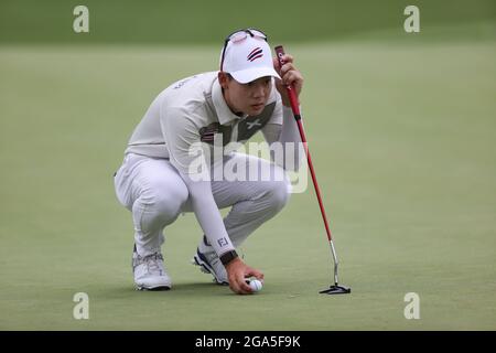 Saitama, Japan. Juli 2021. Jazz Janewattanond aus Thailand tritt während der Tokyo 2020 Men's Individual Stroke Play Runde of Golf in Saitama, Japan, am 29. Juli 2021 an. Quelle: Zheng Huansong/Xinhua/Alamy Live News Stockfoto