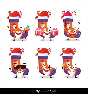 Weihnachtsmann-Emoticons mit weihnachtssocken mit Geschenk-Cartoon-Charakter. Vektorgrafik Stock Vektor