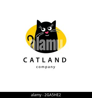 Unterzeichnen niedliche schwarze Katze. Logo-Vorlage für Haustiere in Verbindung stehende Geschäft. Stock Vektor