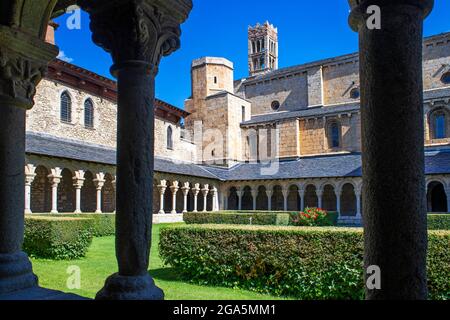 Coister von Sant Miquel, Klöster der romanischen Kathedrale von Santa Maria in La Seu d'Urgell, Lleida, Katalonien, Spanien. Die Kathedrale von Santa Mar Stockfoto