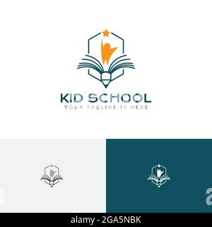 Kid Reach Star Book Happy School Study Education Logo Stock Vektor