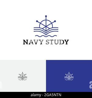 Ship Wheel Navy Book School Study Education Academy Line Logo Stock Vektor