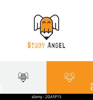 Study Angel Wings Flying Learning Course Fun School Education Logo Stock Vektor