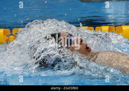 Tokio, Japan. Juli 2021. Ryosuke Irie aus Japan tritt am Donnerstag, dem 29. Juli 2021, beim 200-m-Rückenschlag für Männer im Tokyo Aquatics Center bei den Olympischen Sommerspielen in Tokio, Japan, an. Foto von Tasos Katopodis/UPI. Kredit: UPI/Alamy Live Nachrichten Stockfoto