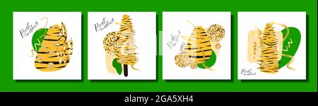 Set von abstrakten Neujahrskarten. Neujahr und Weihnachten. Stilvolle moderne positive Vorlagen. Das Symbol von 2022. Vektorgrafik Stock Vektor