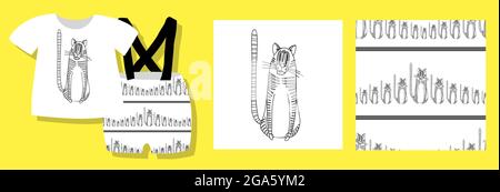 JAHR DES TIGERS 2022. Nahtloser Druck und Logo. Drucken auf Kleidung. Sublimation. Witziger Tiger. Design für Kinderbekleidung. Vektorgrafik Stock Vektor