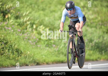 Oyama, Japan. Juli 2021. Radfahren: Olympiade, Oyama, Männer, Einzelzeitfahren auf dem Fuji International Speedway. Remco Evenepoel aus Belgien. Quelle: Sebastian Gollnow/dpa/Alamy Live News Stockfoto