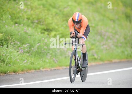 Oyama, Japan. Juli 2021. Radfahren: Olympiade, Oyama, Männer, Einzelzeitfahren auf dem Fuji International Speedway. Tom Dumoulin aus den Niederlanden. Quelle: Sebastian Gollnow/dpa/Alamy Live News Stockfoto