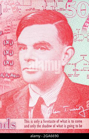 Alan Turing ein Porträt aus englischem Geld Stockfoto