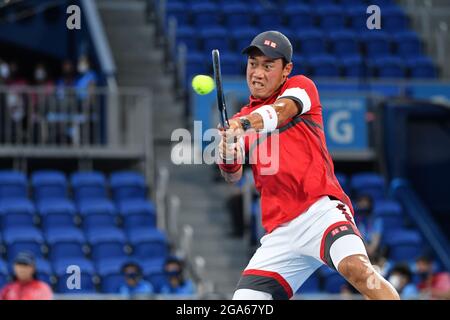 Tokio, Japan. Kredit: MATSUO. Juli 2021. Kei Nishikori (JPN) Tennis: Männer-Einzel-Viertelfinale während der Olympischen Spiele 2020 in Tokio auf dem Ariake Tennis Center Court in Tokio, Japan. Kredit: MATSUO .K/AFLO SPORT/Alamy Live Nachrichten Stockfoto