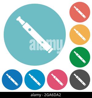 Elektronische Zigarette solide flache weiße Symbole auf runden farbigen Hintergründen Stock Vektor