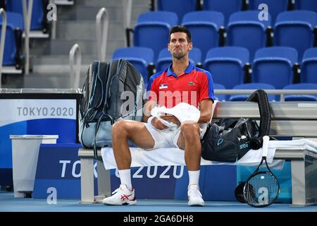 Tokio, Japan. Kredit: MATSUO. Juli 2021. Novak Djokovic (SRB) Tennis: Männer-Einzel-Viertelfinale während der Olympischen Spiele 2020 in Tokio auf dem Ariake Tennis Center Court in Tokio, Japan. Kredit: MATSUO .K/AFLO SPORT/Alamy Live Nachrichten Stockfoto