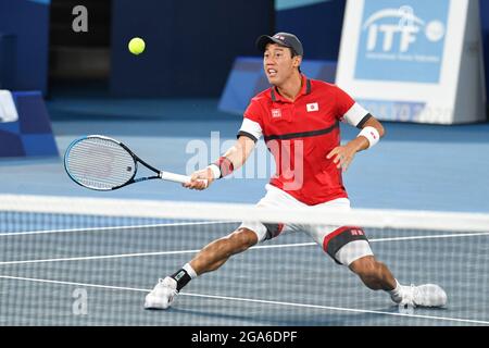 Tokio, Japan. Kredit: MATSUO. Juli 2021. Kei Nishikori (JPN) Tennis: Männer-Einzel-Viertelfinale während der Olympischen Spiele 2020 in Tokio auf dem Ariake Tennis Center Court in Tokio, Japan. Kredit: MATSUO .K/AFLO SPORT/Alamy Live Nachrichten Stockfoto