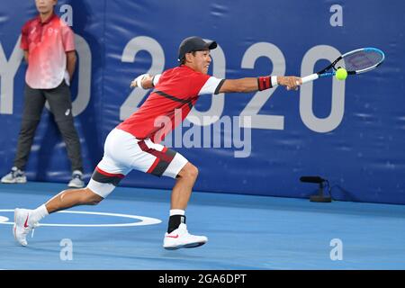 Tokio, Japan. Kredit: MATSUO. Juli 2021. Kei Nishikori (JPN) Tennis: Männer-Einzel-Viertelfinale während der Olympischen Spiele 2020 in Tokio auf dem Ariake Tennis Center Court in Tokio, Japan. Kredit: MATSUO .K/AFLO SPORT/Alamy Live Nachrichten Stockfoto