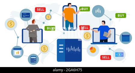 Online-Handel Aktien Anleger verkaufen kaufen global Business Chart Analyse Kerzenhalter Stock Vektor