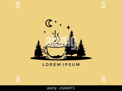 Kaffeetasse und Pinien Linie Kunstdesign Stock Vektor