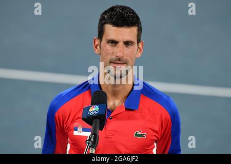 Tokio, Japan. Kredit: MATSUO. Juli 2021. Novak Djokovic (SRB) Tennis: Männer-Einzel-Viertelfinale während der Olympischen Spiele 2020 in Tokio auf dem Ariake Tennis Center Court in Tokio, Japan. Kredit: MATSUO .K/AFLO SPORT/Alamy Live Nachrichten Stockfoto