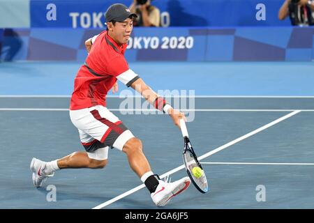 Tokio, Japan. Kredit: MATSUO. Juli 2021. Kei Nishikori (JPN) Tennis: Männer-Einzel-Viertelfinale während der Olympischen Spiele 2020 in Tokio auf dem Ariake Tennis Center Court in Tokio, Japan. Kredit: MATSUO .K/AFLO SPORT/Alamy Live Nachrichten Stockfoto