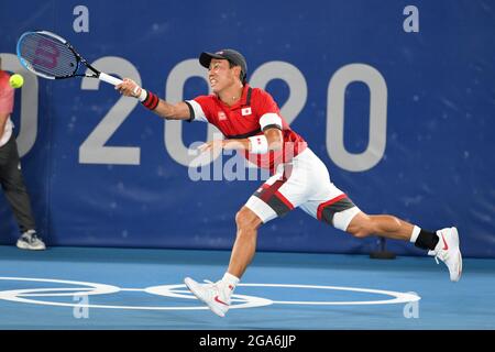 Tokio, Japan. Kredit: MATSUO. Juli 2021. Kei Nishikori (JPN) Tennis: Männer-Einzel-Viertelfinale während der Olympischen Spiele 2020 in Tokio auf dem Ariake Tennis Center Court in Tokio, Japan. Kredit: MATSUO .K/AFLO SPORT/Alamy Live Nachrichten Stockfoto