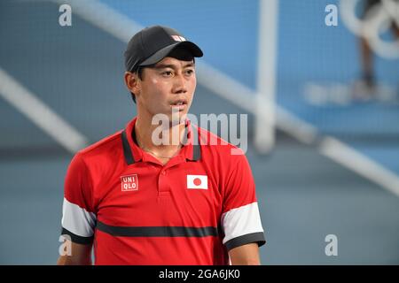 Tokio, Japan. Kredit: MATSUO. Juli 2021. Kei Nishikori (JPN) Tennis: Männer-Einzel-Viertelfinale während der Olympischen Spiele 2020 in Tokio auf dem Ariake Tennis Center Court in Tokio, Japan. Kredit: MATSUO .K/AFLO SPORT/Alamy Live Nachrichten Stockfoto