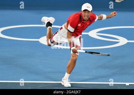 Tokio, Japan. Kredit: MATSUO. Juli 2021. Kei Nishikori (JPN) Tennis: Männer-Einzel-Viertelfinale während der Olympischen Spiele 2020 in Tokio auf dem Ariake Tennis Center Court in Tokio, Japan. Kredit: MATSUO .K/AFLO SPORT/Alamy Live Nachrichten Stockfoto