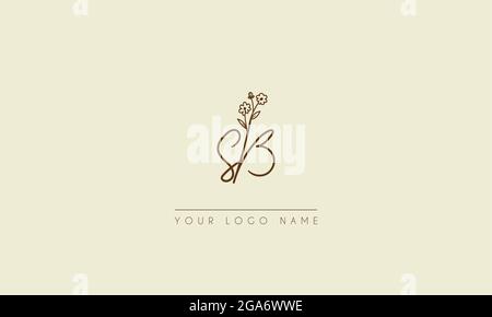 Anfangsbuchstabe SB oder BS Unterschrift handschriftliche Hochzeit botanischen floralen Symbol Logo Vektor Design Illustration Stock Vektor