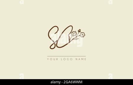 Anfangsbuchstabe SC oder CS Unterschrift handschriftliche Hochzeit botanischen floralen Symbol Logo Vektor Design Illustration Stock Vektor