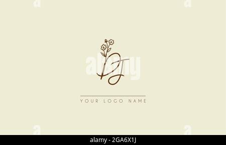 Initial Letter DJ oder JD Signature handschriftliche Hochzeit botanischen floralen Symbol Logo Vektor Design Illustration Stock Vektor