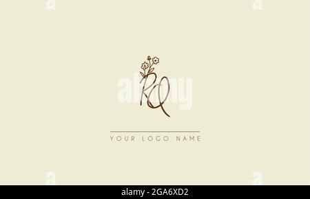 Anfangsbuchstabe RQ oder QR Unterschrift handschriftliche Hochzeit botanischen floralen Symbol Logo Vektor Design Illustration Stock Vektor