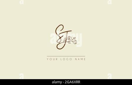 Initial Letter SJ oder JS Unterschrift handschriftliche Hochzeit botanischen floralen Symbol Logo Vektor Design Illustration Stock Vektor