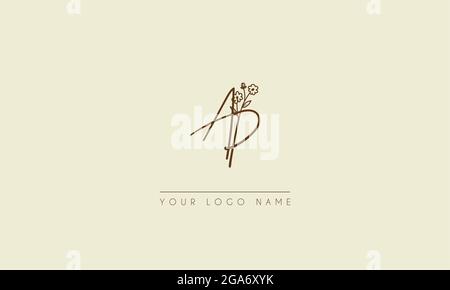 Anfangsbuchstabe AP oder PA Unterschrift handschriftliche Hochzeit botanischen floralen Symbol Logo Vektor Design Illustration Stock Vektor