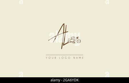 Initial Letter AL oder LA Signature handschriftliche Hochzeit botanischen floralen Symbol Logo Vektor Design Illustration Stock Vektor