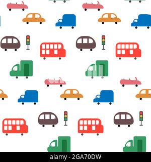 Nahtlose bunte Autos Muster isoliert Vektor-Illustration Stock Vektor