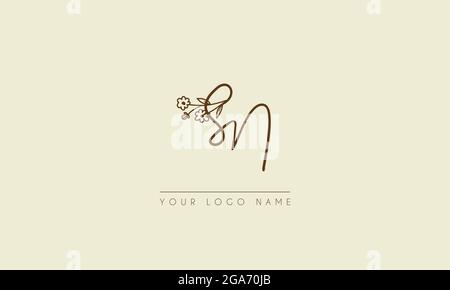 Initial Letter SN oder NS Unterschrift handschriftliche Hochzeit botanischen floralen Symbol Logo Vektor Design Illustration Stock Vektor