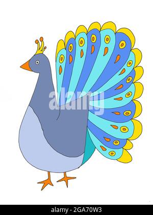 Niedlich, Cartoon, Pfau, Tier Illustration. Stockfoto