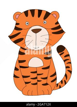 Niedlich, Karikatur, Tiger, Tier Illustration Zeichnung Linie. Stockfoto