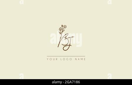 Anfangsbuchstabe BJ oder JB Unterschrift handschriftliche Hochzeit botanischen floralen Symbol Logo Vektor Design Illustration Stock Vektor