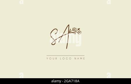 Initial Letter SA oder ALS Unterschrift handschriftliche Hochzeit botanischen floralen Symbol Logo Vektor Design Illustration Stock Vektor