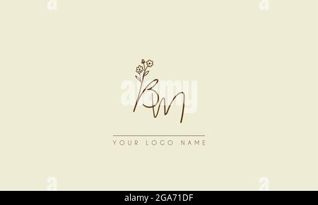 Anfangsbuchstabe BM oder MB Unterschrift handschriftliche Hochzeit botanischen floralen Symbol Logo Vektor Design Illustration Stock Vektor