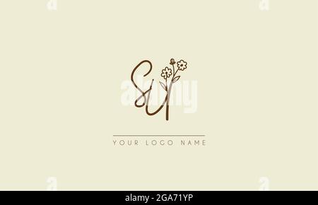 Anfangsbuchstabe SU oder US Signature handschriftliche Hochzeit botanischen floralen Symbol Logo Vektor Design Illustration Stock Vektor