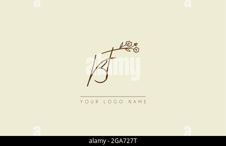 Anfangsbuchstabe BF oder FB Unterschrift handschriftliche Hochzeit botanischen floralen Symbol Logo Vektor Design Illustration Stock Vektor