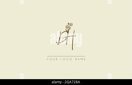 Anfangsbuchstabe DH oder HD Signature handschriftliche Hochzeit botanischen floralen Symbol Logo Vektor Design Illustration Stock Vektor