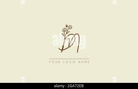 Anfangsbuchstabe DN oder ND Unterschrift handschriftliche Hochzeit botanischen floralen Symbol Logo Vektor Design Illustration Stock Vektor