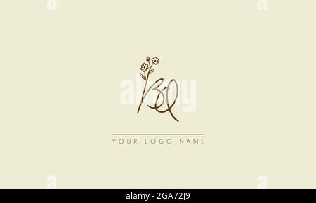 Anfangsbuchstabe BQ oder QB Unterschrift handschriftliche Hochzeit botanischen floralen Symbol Logo Vektor-Design Illustration Stock Vektor