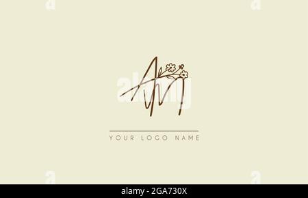 Anfangsbuchstabe AM oder MA Unterschrift handschriftliche Hochzeit botanischen floralen Symbol Logo Vektor Design Illustration Stock Vektor