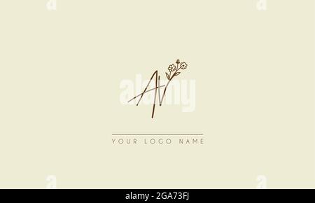 Anfangsbuchstabe AV oder VA Unterschrift handschriftliche Hochzeit botanischen floralen Symbol Logo Vektor Design Illustration Stock Vektor